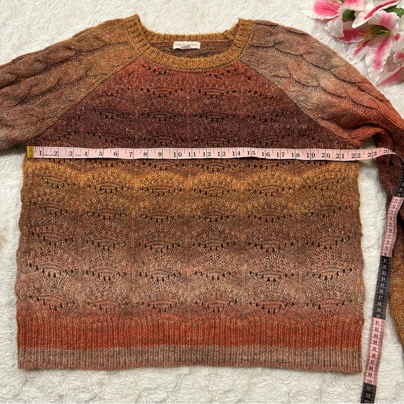 Knox Rose - Fall Colors Ombré Mixed Texture Cable Knit Open Weave Chunky Sweater - Picture 6 of 10